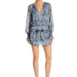 RAMY BROOK | Brin Tassel Tie Neck Blouson Dress - Brinley, Blue Floral Large